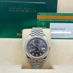 Pre Owned Rolex Datejust 126334 Automatic Dark Rhodium Diamond Dial Stainless Steel 18K White Gold Men's Wristwatch 41 mm