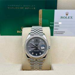 Pre Owned Rolex Datejust 126334 Automatic Dark Rhodium Diamond Dial Stainless Steel 18K White Gold Men's Wristwatch 41 mm