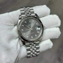 Pre Owned Rolex Datejust 126334 Automatic Dark Rhodium Diamond Dial Stainless Steel 18K White Gold Men's Wristwatch 41 mm