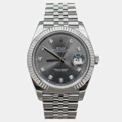 Pre Owned Rolex Datejust 126334 Automatic Dark Rhodium Diamond Dial Stainless Steel 18K White Gold Men's Wristwatch 41 mm