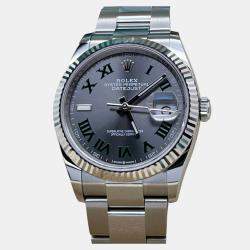 Pre Owned Rolex Datejust 126234 Automatic Slate Wimbledon Dial 18k White Gold Stainless Steel Men's Wristwatch 36 mm