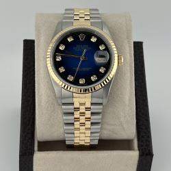 Pre Owned Rolex Datejust 16233 Automatic Blue Vignette Diamond Dial Stainless Steel 18k Yellow Gold Men's Wristwatch 36 mm