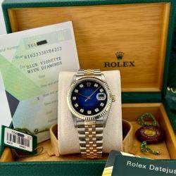 Pre Owned Rolex Datejust 16233 Automatic Blue Vignette Diamond Dial Stainless Steel 18k Yellow Gold Men's Wristwatch 36 mm
