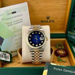 Pre Owned Rolex Datejust 16233 Automatic Blue Vignette Diamond Dial Stainless Steel 18k Yellow Gold Men's Wristwatch 36 mm