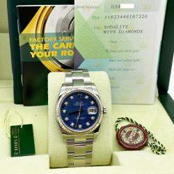 Pre Owned Rolex Datejust 36 116234 Automatic Sodalite Diamond Dial Stainless Steel 18K White Gold Men's Wristwatch 36 mm
