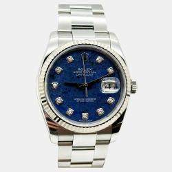 Pre Owned Rolex Datejust 36 116234 Automatic Sodalite Diamond Dial Stainless Steel 18K White Gold Men's Wristwatch 36 mm