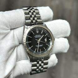 Pre Owned Rolex Datejust Turn-O-Graph 16250 Automatic Black Dial Stainless Steel Men's Wristwatch 36 mm