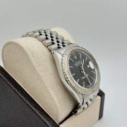 Pre Owned Rolex Datejust Turn-O-Graph 16250 Automatic Black Dial Stainless Steel Men's Wristwatch 36 mm