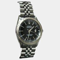 Pre Owned Rolex Datejust Turn-O-Graph 16250 Automatic Black Dial Stainless Steel Men's Wristwatch 36 mm