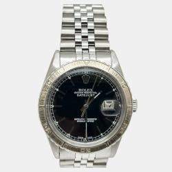 Pre Owned Rolex Datejust Turn-O-Graph 16250 Automatic Black Dial Stainless Steel Men's Wristwatch 36 mm