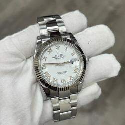 Pre Owned Rolex Datejust 126334 Automatic White Roman Dial 18k White Gold Stainless Steel Men's Wristwatch 41 mm