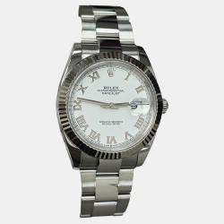 Pre Owned Rolex Datejust 126334 Automatic White Roman Dial 18k White Gold Stainless Steel Men's Wristwatch 41 mm