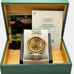 Pre Owned Rolex GMT-Master II 16713 Automatic Brown Dial 18K Yellow Gold Stainless Steel Men's Wristwatch 40 mm
