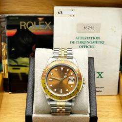 Pre Owned Rolex GMT-Master II 16713 Automatic Brown Dial 18K Yellow Gold Stainless Steel Men's Wristwatch 40 mm