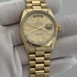 Pre Owned Rolex Day-Date President 18038 Automatic Champagne Dial 18k Yellow Gold Men's Wristwatch 36mm