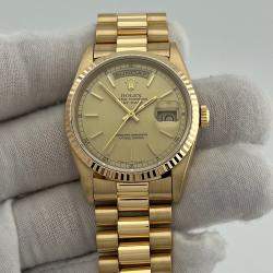 Pre Owned Rolex Day-Date 18238 Automatic Champagne Dial 18k Yellow Gold Men's Wristwatch 36mm