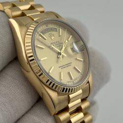 Pre Owned Rolex Day-Date 18238 Automatic Champagne Dial 18k Yellow Gold Men's Wristwatch 36mm