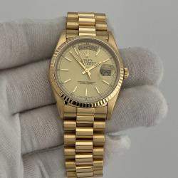 Pre Owned Rolex Day-Date 18238 Automatic Champagne Dial 18k Yellow Gold Men's Wristwatch 36mm