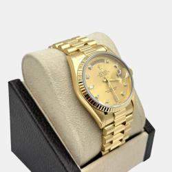 Pre Owned Rolex Day-Date President 18238 Automatic  Diamond Dial 18K Yellow Gold Men's Wristwatch 36mm