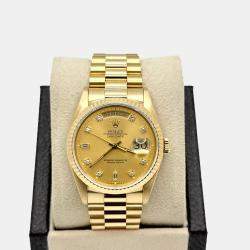 Pre Owned Rolex Day-Date President 18238 Automatic  Diamond Dial 18K Yellow Gold Men's Wristwatch 36mm