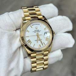 Pre Owned Rolex Day-Date 228238 Automatic White Roman Dial 18K Yellow Gold Men's Wristwatch 40mm