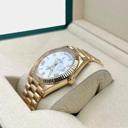 Pre Owned Rolex Day-Date 228238 Automatic White Roman Dial 18K Yellow Gold Men's Wristwatch 40mm