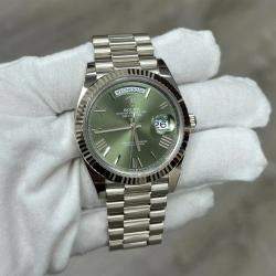 Pre Owned Rolex Day-Date 228239 Automatic Olive Green Dial 18k White Gold Men's Wristwatch 40mm