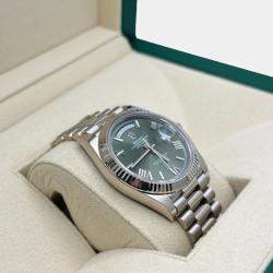 Pre Owned Rolex Day-Date 228239 Automatic Olive Green Dial 18k White Gold Men's Wristwatch 40mm