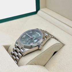 Pre Owned Rolex Day-Date 228239 Automatic Olive Green Dial 18k White Gold Men's Wristwatch 40mm