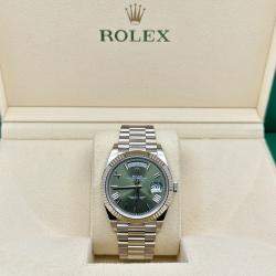 Pre Owned Rolex Day-Date 228239 Automatic Olive Green Dial 18k White Gold Men's Wristwatch 40mm
