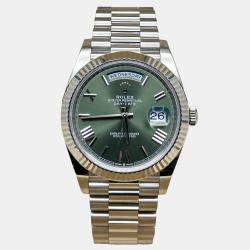 Pre Owned Rolex Day-Date 228239 Automatic Olive Green Dial 18k White Gold Men's Wristwatch 40mm
