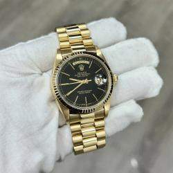Pre Owned Rolex Day-Date President 18038 Automatic Black Dial 18K Yellow Gold Men's Wristwatch 36mm