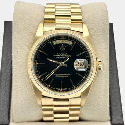 Pre Owned Rolex Day-Date President 18038 Automatic Black Dial 18K Yellow Gold Men's Wristwatch 36mm