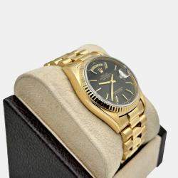 Pre Owned Rolex Day-Date President 18038 Automatic Black Dial 18K Yellow Gold Men's Wristwatch 36mm