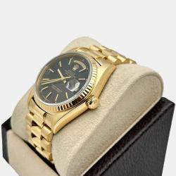 Pre Owned Rolex Day-Date President 18038 Automatic Black Dial 18K Yellow Gold Men's Wristwatch 36mm