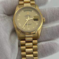 Pre Owned Rolex Day-Date President 18238 Automatic Champagne 18k Yellow Gold Men's Wristwatch 36mm