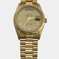 Pre Owned Rolex Day-Date President 18238 Automatic Champagne 18k Yellow Gold Men's Wristwatch 36mm