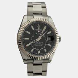 Pre Owned Rolex Sky-Dweller 326934 Automatic Black Dial Stainless Steel 18k White Gold Men's Wristwatch 42mm