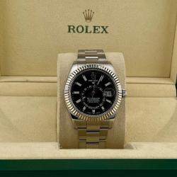 Pre Owned Rolex Sky-Dweller 326934 Automatic Black Dial Stainless Steel 18k White Gold Men's Wristwatch 42mm