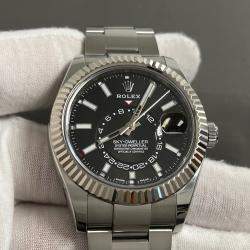 Pre Owned Rolex Sky-Dweller 326934 Automatic Black Dial Stainless Steel 18k White Gold Men's Wristwatch 42mm