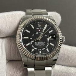 Pre Owned Rolex Sky-Dweller 326934 Automatic Black Dial Stainless Steel 18k White Gold Men's Wristwatch 42mm