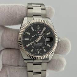 Pre Owned Rolex Sky-Dweller 326934 Automatic Black Dial Stainless Steel 18k White Gold Men's Wristwatch 42mm