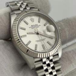 Pre Owned Rolex Datejust 126334 Automatic Silver 18k White Gold Stainless Steel Men's Wristwatch 41 mm