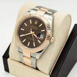 Pre Owned Rolex Datejust 126331 Automatic Brown 18k Rose Gold Stainless Steel Men's Wristwatch 41 mm