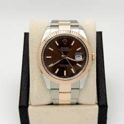 Pre Owned Rolex Datejust 126331 Automatic Brown 18k Rose Gold Stainless Steel Men's Wristwatch 41 mm