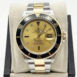 Pre Owned Rolex Submariner 16613 Automatic Champagne 18K Yellow Gold Stainless Steel Men's Wristwatch 40mm