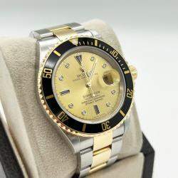 Pre Owned Rolex Submariner 16613 Automatic Champagne 18K Yellow Gold Stainless Steel Men's Wristwatch 40mm