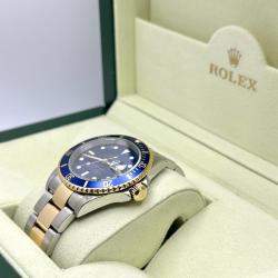 Pre Owned Rolex Submariner 16613 Automatic Blue Dial 18K Yellow Gold Stainless Steel Men's Wristwatch 40mm