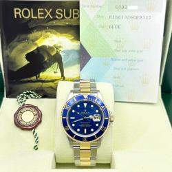 Pre Owned Rolex Submariner 16613 Automatic Blue Dial 18K Yellow Gold Stainless Steel Men's Wristwatch 40mm