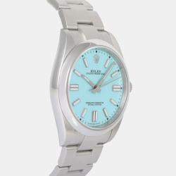 Pre Owned Rolex Oyster Perpetual 124300 Steel Turquoise Tiffany Dial Men's Wristwatch 41 mm